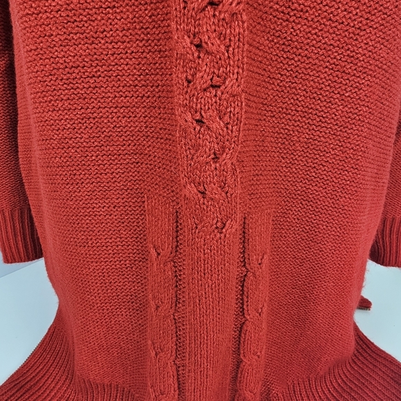 ZARA Knit Red Sweater Dress Tunic Medium V-Neck Cable Knit Zip Hem Long Sleeve - Picture 3 of 16